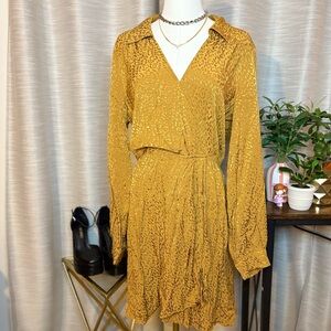 Anthropologie Gold Animal Print Long Sleeve Dress
